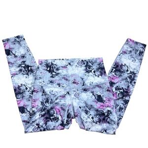 Lululemon Leggings Wunder Under Roll Down Waist Floral Print Pink Grey Size 8
